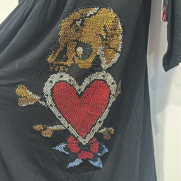 Brand new ed hardy Black Y2K Women's tunic Top with Heart Design size small - Picture 2 of 7